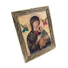Quadro Adorno Mesa Metal Nossa Senhora Perpetuo Socorro Ouro Velho