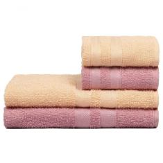 Jogo De Toalhas 4 Peças Enxuta 100% Algodão - Caricinha - Rosa + Pêssego