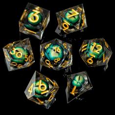 Role Dice Beholder's Dragon Eye DND Dice Set, 7pcs Liquid Core Dice com Caixa de Presente, Resina com Borda Afiada Manual para RPG Dungeons and Dragons Ttrpg (Verde Azul)