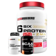 KIT 6 Six Whey Protein com ZMA 900g + Creatina 100g + BCAA 100g  Bodybuilders-Unissex