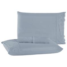 Jogo De Lençol Cama Queen Bordado Inglês 03 peças Percal 400 Fios Eleg