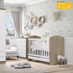 Quarto de Bebê Berço Mini Cama e Cômoda 5 Gavetas Bala de Menta Henn, 