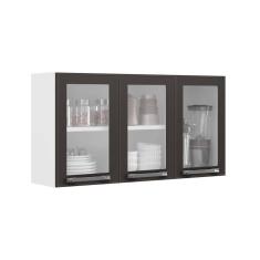 Armário Aéreo De Cozinha Grafite 3 Portas Com Vidro Florença