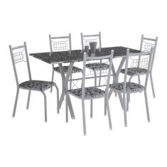 Conjunto de Mesa Miami Com 6 Cadeiras Lisboa Branco Prata E Branco Flo