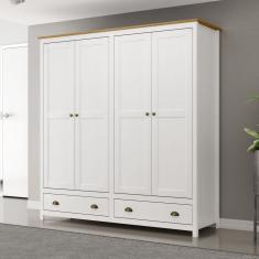 Guarda-roupa 4 Portas 2 Gavetas Topazio Branco /Freijó