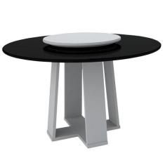 Mesa De Jantar Redonda Isabela 1,35M Com Tampo Giratório Off White/Pre