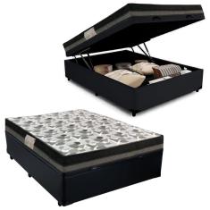 Cama Baú Casal Sintético + Colchão Casal Ortobom Iso Dupla Face 60x138x188 preto