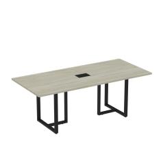 Mesa De Reunião Retangular Com Power Box 200x90cm Mr2000p25tub Nogueira Casablanca/preto