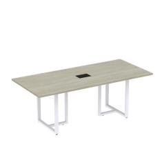 Mesa De Reunião Retangular Com Power Box 200x90cm Mr2000p25tub Nogueira Casablanca/branco