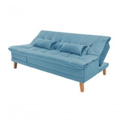 Sofá Cama Berlim Pés De Madeira Espuma D33 Cor:azul Turquesa 362