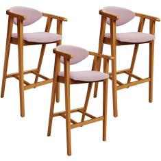 Kit 03 Banquetas Alta Para Cozinha Bancada Bar Sala De Jantar Fixa Cecília L02 Bouclê Rosê