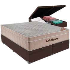 Cama Box Baú Marrom E Colchão Airtech Springpocket Molas Ensacadas Queen Ortobom