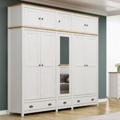 Guarda Roupa Bipartido 10 Portas 3 Gavetas Topázio Branco Freijó