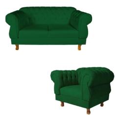 Sofá Namoradeira 2 Lugares Elisabeth Capitonê + 1 Poltrona Eisabeth Su