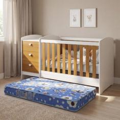 Berço Americano Multifuncional Atlanta com Cômoda 3 Gavetas Branco Fos