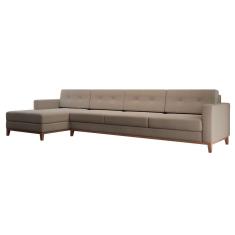 Sofá 4 Lugares Living com Chaise Esquerdo Pés e Base em Madeira Linho Cotton Bege