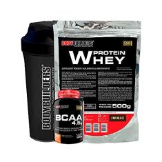 Kit Whey Protein Chocolate 500g + BCAA 100g + Coqueteleira - Bodybuilders