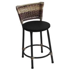 Banqueta Baixa Preta com Encosto Junco Capuccino Assento Preto
