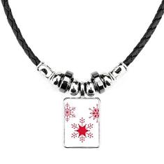 DIYthinker Colar de Natal com floco de neve vermelho para festival, joias, torque, pingente de corda de couro