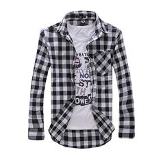 Bestgift Camisa masculina xadrez de manga comprida de algodão, Preto, G