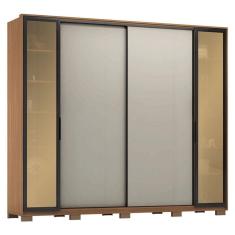 Guarda Roupa Casal Laredo Amêndola Touch Nude Prime Flex com Portas de Vidro Reflecta e Pés - Demartez