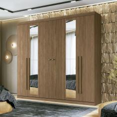 Guarda Roupa Casal Ripado 6 Portas 4 Gavetas com Espelhos Antony Jatoba