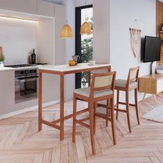 Conjunto Mesa e 2 Banquetas Bistrô Tiê CabeCasa MadeiraMadeira Amêndoa/Off White