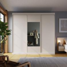 Guarda Roupa Casal 3 Portas de Correr 1 Porta com Espelho Samambaia CabeCasa MadeiraMadeira Off White