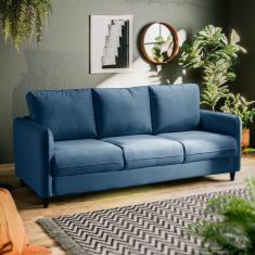 Sofá Orquídea 3 Lugares em Veludo CabeCasa MadeiraMadeira Azul