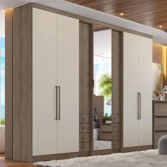 Guarda Roupa Casal com Espelho 7 Portas 8 Gavetas Absolut Glass THB - Clear Rustic/Off White