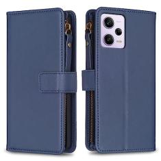 Capa com alça de pulso Xiaomi Redmi Note 12 Pro, 9 compartimentos para cartão, 1 carteira de couro com zíper, função de suporte, fecho magnético, capa para celular compatível com Redmi Note 12 Pro 5G