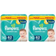 Kit Fraldas Pampers Confort Sec Tam. XG 11 a 15kg - 2 Pacotes com 62 U