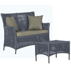 1 Sofá Área e Mesa Igapó Alumínio Pintura Marrom Corda Náutica Estofad