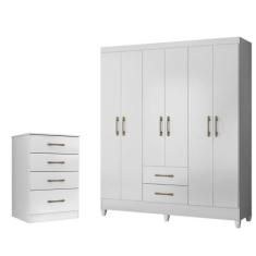 Kit Guarda Roupa Casal Panamá e Cômoda MS - Moval, Branco