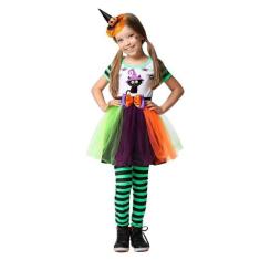Fantasia de Halloween Menina Bruxa Infantil Com Polaina - Fantasias Ca