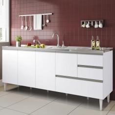 Balcão para pia de 1,80 mt Aracaju com gavetão Branco - ByMadero Mobil