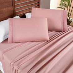 JOGO DE CAMA ALLEGRA QUEEN 4 PEÇAS Micropercal 200 fios DETALHE bordad
