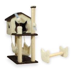 Casa Para Gatos Com Dois Andares Rede E Brinquedo Bolinha Poste Sisal 