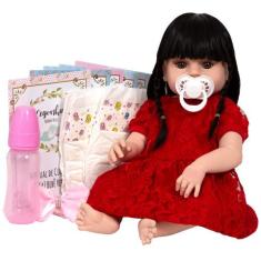 Boneca Reborn Menina Linda 100% de VInil Vestido Vermelho - Cegonha Re