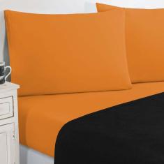 Jogo De Cama Malha Lençol 100% Algodão Gran Moratta 3 Peças Solteiro - Preto/laranja