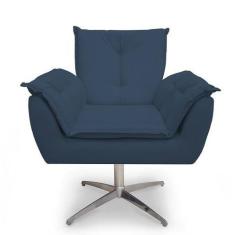 Poltrona Decorativa Opala Base Giratória  Cromada Alumínio  Azul Royal