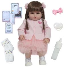 Boneca Reborn Valentina Conjunto Rosa 14 Itens Pode Banho - Cegonha Re