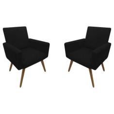 Kit 02 Poltrona Decorativa Nina Pés Palito Suede Preto - JBF Poltronas