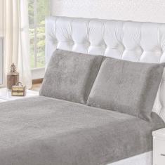 Jogo de Cama Casal Inverno Manta Flannel 3pç 100% Poliéster - Cinza - 