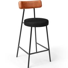 Banqueta Baixa Cozinha Sala Jantar Bancada Milão L02 Couríssimo Camel Preto - Lyam Decor