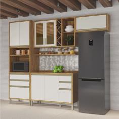 Cozinha Modulada Compacta 4 Peças 8 Portas com Vidro e Tampo 100% Mdf Barbados Espresso Móveis
