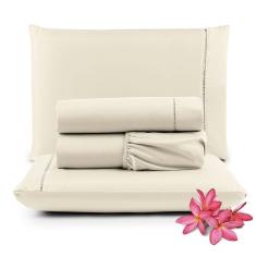 Jogo De Lençol Micropercal 400 Fios Padrão 4 Peças Barato - Palha