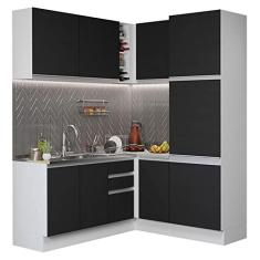 Cozinha Completa de Canto Madesa Glamy 329001 com Armário e Balcão (sem Tampo e Pia) - Branco/preto