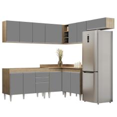 Armário De Cozinha Modulado De Canto 7 Peças Cp19 Balcão Sem Tampo Castanho/cinza - Lumil
