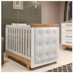 Berço Minicama com Capitonê 100% Mdf Retrô Kakau Espresso Móveis Branco Brilho/Amêndoa/Branco